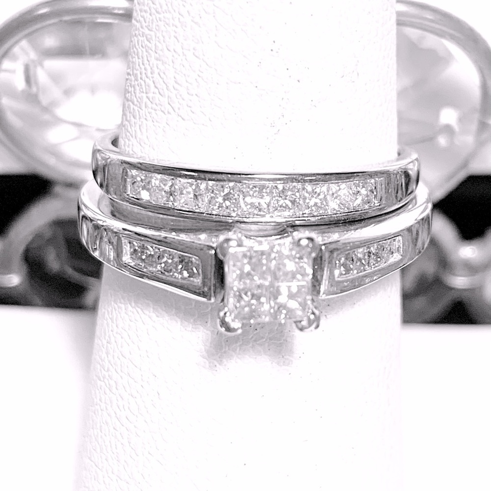 14k Wedding RingSet WhitGold PrinCut (Reg$3000.)